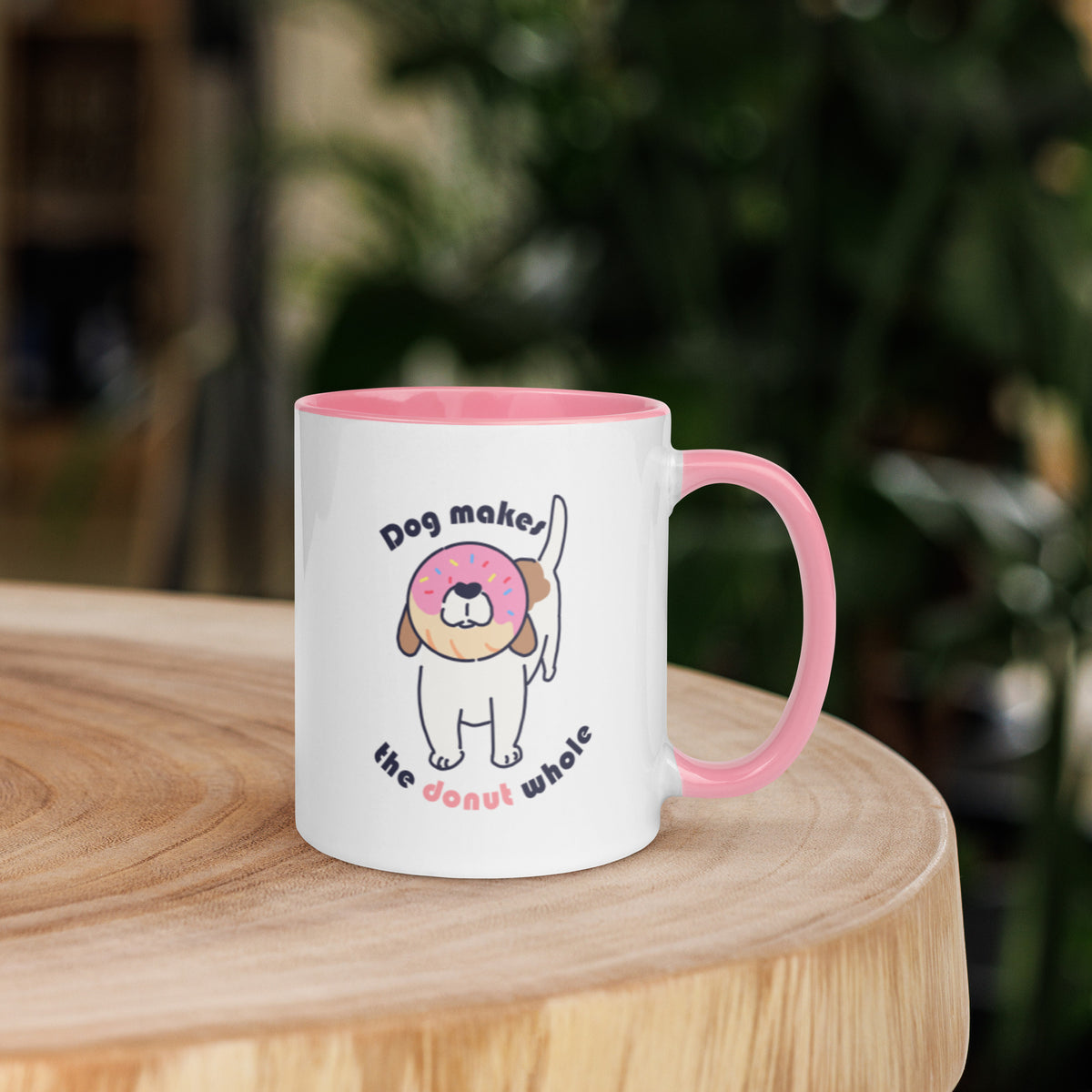 Dog Makes the Donut Whole Colored Mug