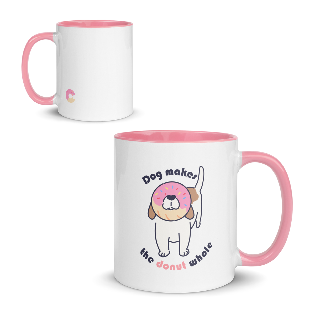 Dog Makes the Donut Whole Colored Mug