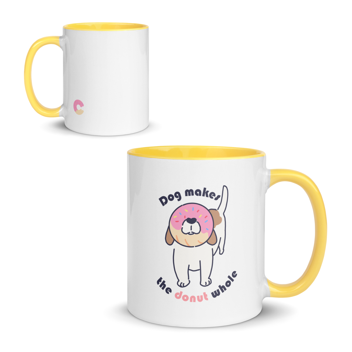 Dog Makes the Donut Whole Colored Mug