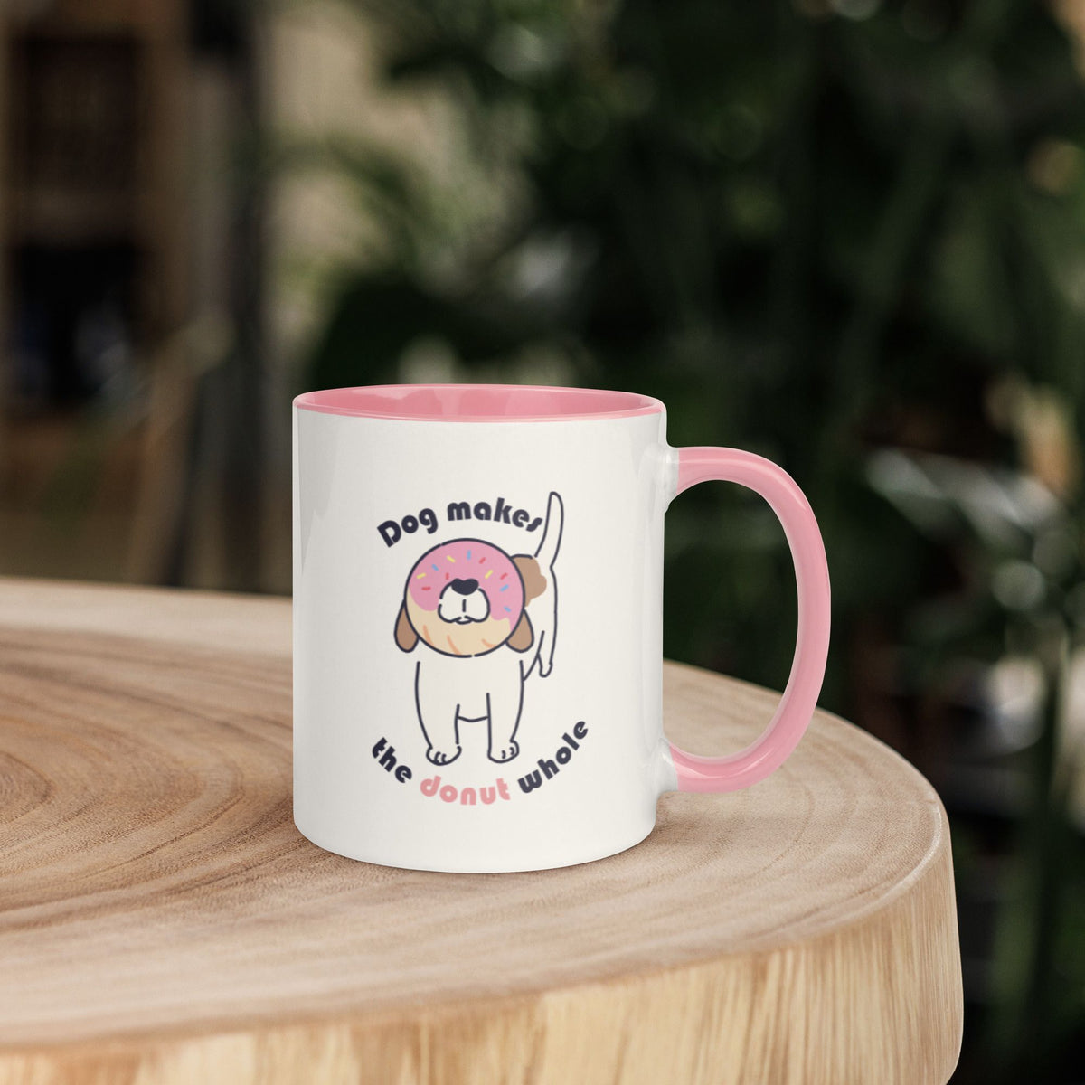 Dog Makes the Donut Whole Colored Mug