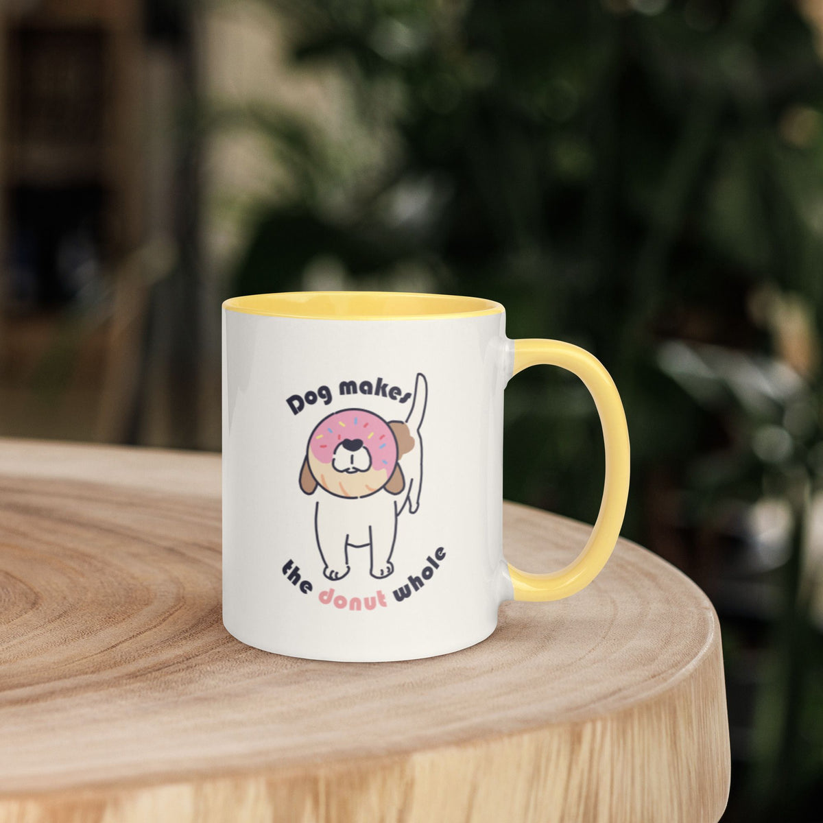Dog Makes the Donut Whole Colored Mug